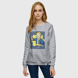 Свитшот хлопковый женский Волт-Бой с пальцем вверх, цвет: меланж — фото 2