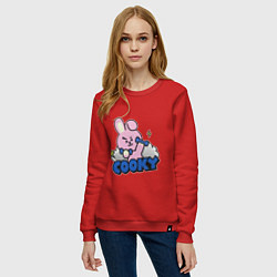 Свитшот хлопковый женский Cooky BT21 Jungkook, цвет: красный — фото 2