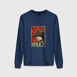 Свитшот хлопковый женский Obey frog, цвет: тёмно-синий