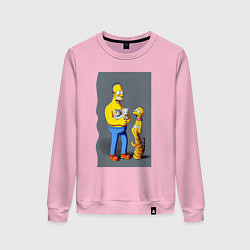 Свитшот хлопковый женский Homer Simpson and cats - нейросеть арт, цвет: светло-розовый