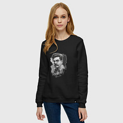 Свитшот хлопковый женский Сталин в черно-белом исполнении, цвет: черный — фото 2