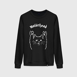 Свитшот хлопковый женский Motorhead рок кот, цвет: черный
