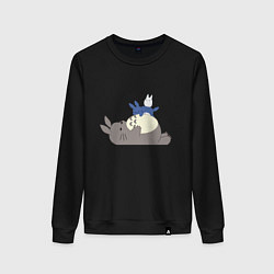 Свитшот хлопковый женский Тоторо спит, цвет: черный