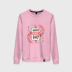 Свитшот хлопковый женский Happy womens day, цвет: светло-розовый