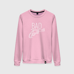 Свитшот хлопковый женский Bad надпись с револьвером, цвет: светло-розовый