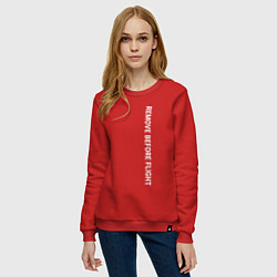 Свитшот хлопковый женский Remove before flight, цвет: красный — фото 2
