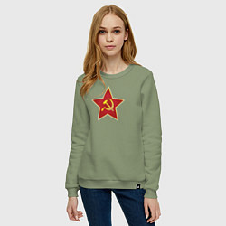 Свитшот хлопковый женский СССР звезда, цвет: авокадо — фото 2