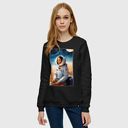 Свитшот хлопковый женский Мона Лиза в скафандре, цвет: черный — фото 2