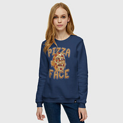 Свитшот хлопковый женский Pizza face, цвет: тёмно-синий — фото 2