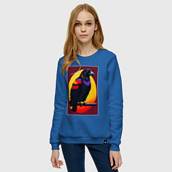 Свитшот хлопковый женский Ворон на ветке иллюстрация, цвет: синий — фото 2