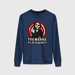 Свитшот хлопковый женский You wanna play a game, цвет: тёмно-синий