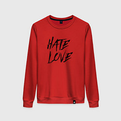 Свитшот хлопковый женский Hate love Face, цвет: красный