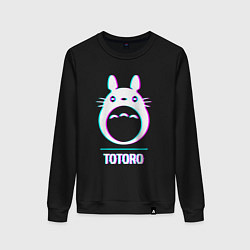 Свитшот хлопковый женский Символ Totoro в стиле glitch, цвет: черный