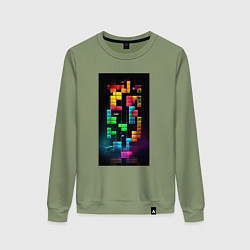 Свитшот хлопковый женский Цветной тетрис, цвет: авокадо