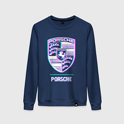 Свитшот хлопковый женский Значок Porsche в стиле glitch, цвет: тёмно-синий