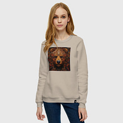 Свитшот хлопковый женский Морда медведя в стиле русской хохломы, цвет: миндальный — фото 2