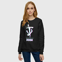 Свитшот хлопковый женский Doom в стиле glitch и баги графики, цвет: черный — фото 2