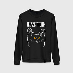 Свитшот хлопковый женский Led Zeppelin rock cat, цвет: черный