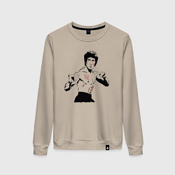 Свитшот хлопковый женский Брюс Ли в крови, цвет: миндальный