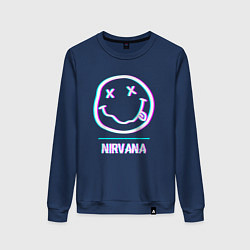 Свитшот хлопковый женский Nirvana glitch rock, цвет: тёмно-синий