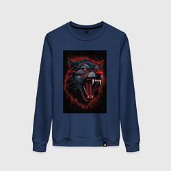 Свитшот хлопковый женский Агрессивный красный волк, цвет: тёмно-синий