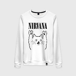 Свитшот хлопковый женский Nirvana - rock cat, цвет: белый