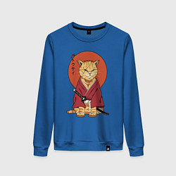 Свитшот хлопковый женский Samurai kimono cat, цвет: синий
