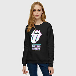 Свитшот хлопковый женский Rolling Stones glitch rock, цвет: черный — фото 2