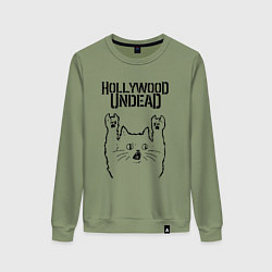 Свитшот хлопковый женский Hollywood Undead - rock cat, цвет: авокадо