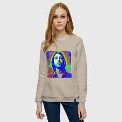 Свитшот хлопковый женский Kurt Cobain Glitch Art, цвет: миндальный — фото 2