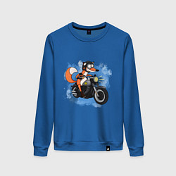 Свитшот хлопковый женский Лис на мотоцикле, цвет: синий