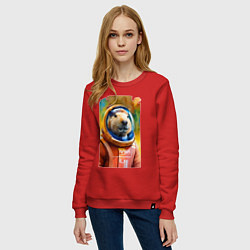 Свитшот хлопковый женский Capybara astronaut - NASA - neural network, цвет: красный — фото 2
