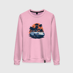 Свитшот хлопковый женский Порше, пальмы и закат, цвет: светло-розовый