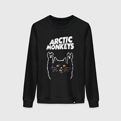 Свитшот хлопковый женский Arctic Monkeys rock cat, цвет: черный
