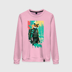 Свитшот хлопковый женский Лис-геолог - нейросеть, цвет: светло-розовый