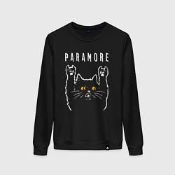 Свитшот хлопковый женский Paramore rock cat, цвет: черный
