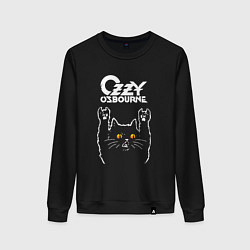 Свитшот хлопковый женский Ozzy Osbourne rock cat, цвет: черный