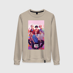 Свитшот хлопковый женский BTS art anime style, цвет: миндальный