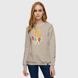 Свитшот хлопковый женский Happy MILF Любовь, счастье и свобода, цвет: миндальный — фото 2