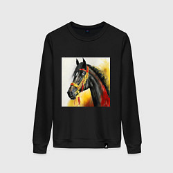 Свитшот хлопковый женский Вороной конь, цвет: черный