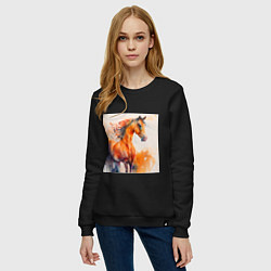 Свитшот хлопковый женский Конь Огонь, цвет: черный — фото 2