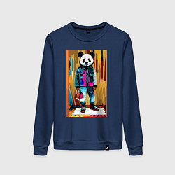 Свитшот хлопковый женский Funny panda - pop art, цвет: тёмно-синий