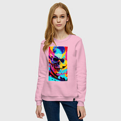 Свитшот хлопковый женский Cool skull - pop art, цвет: светло-розовый — фото 2