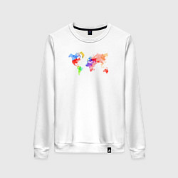 Свитшот хлопковый женский Карта мира - акварель, цвет: белый
