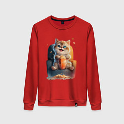 Свитшот хлопковый женский Веселый котик с попкорном, цвет: красный