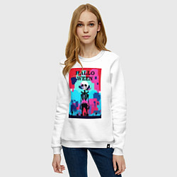 Свитшот хлопковый женский Funny skeleton - pop art - pixels halloween, цвет: белый — фото 2