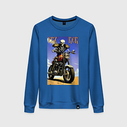 Свитшот хлопковый женский Crazy racer - skeleton - motorcycle, цвет: синий