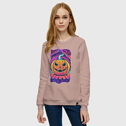Свитшот хлопковый женский Тыква Хэллоуин, цвет: пыльно-розовый — фото 2