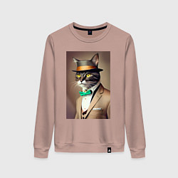 Свитшот хлопковый женский Портрет кота джентльмена в шляпе, цвет: пыльно-розовый