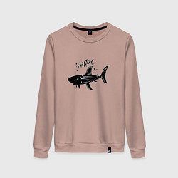 Свитшот хлопковый женский Трайбл акула с надписью shark, цвет: пыльно-розовый